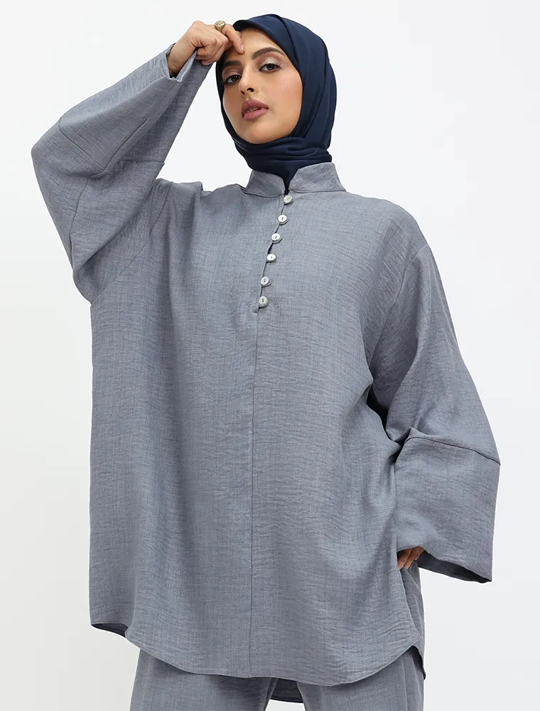 Denim Linen Feel Button Detail Co Ord Set